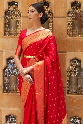 Red Kalandi Beautiful Hot kanjivaram silk blend Saree With Zari Weaving For Women 2