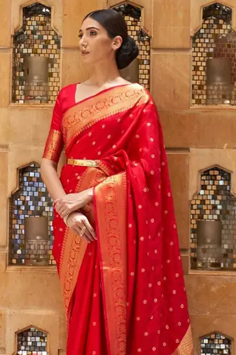 Red Kalandi Beautiful Hot kanjivaram silk blend Saree With Zari Weaving For Women