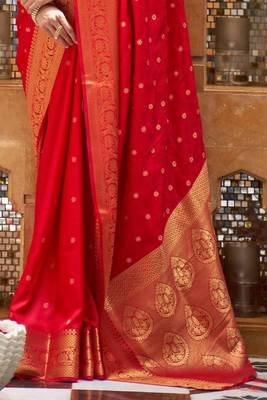 Red Kalandi Beautiful Hot kanjivaram silk blend Saree With Zari Weaving For Women 3