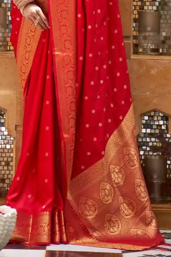 Red Kalandi Beautiful Hot kanjivaram silk blend Saree With Zari Weaving For Women