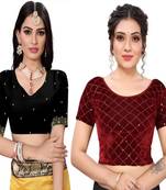 Unstitched Velvet Work Blouse Piece For Women_1Mtr_Black-Maroon