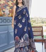 Beige Banarasi silk blend Woven Design Saree With Blouse Piece