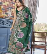 Beige Banarasi silk blend Woven Design Saree With Blouse Piece