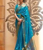 Sky Blue Kalandi Latest kanjivaram silk blend Saree With Blouse For Women
