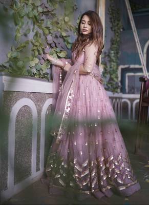 Rose Gold Coloured Sequinned  Embroidered Semi-Stitched Lehenga & Unstitched Blouse 9