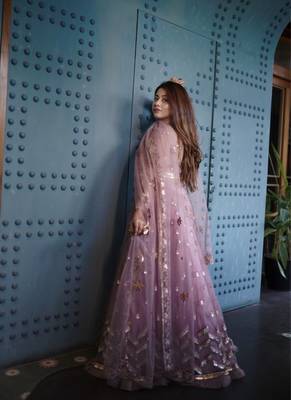 Rose Gold Coloured Sequinned  Embroidered Semi-Stitched Lehenga & Unstitched Blouse 10