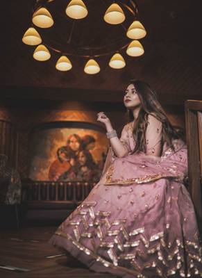 Rose Gold Coloured Sequinned  Embroidered Semi-Stitched Lehenga & Unstitched Blouse 12