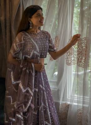 Burgundy Embroidered Net Semi-Stitched Lehenga & Unstitched Blouse With Dupatta 8