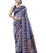 Blue Banarasi silk blend Woven Design Saree With Blouse Piece