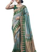 Green Banarasi silk blend Woven Design Saree With Blouse Piece