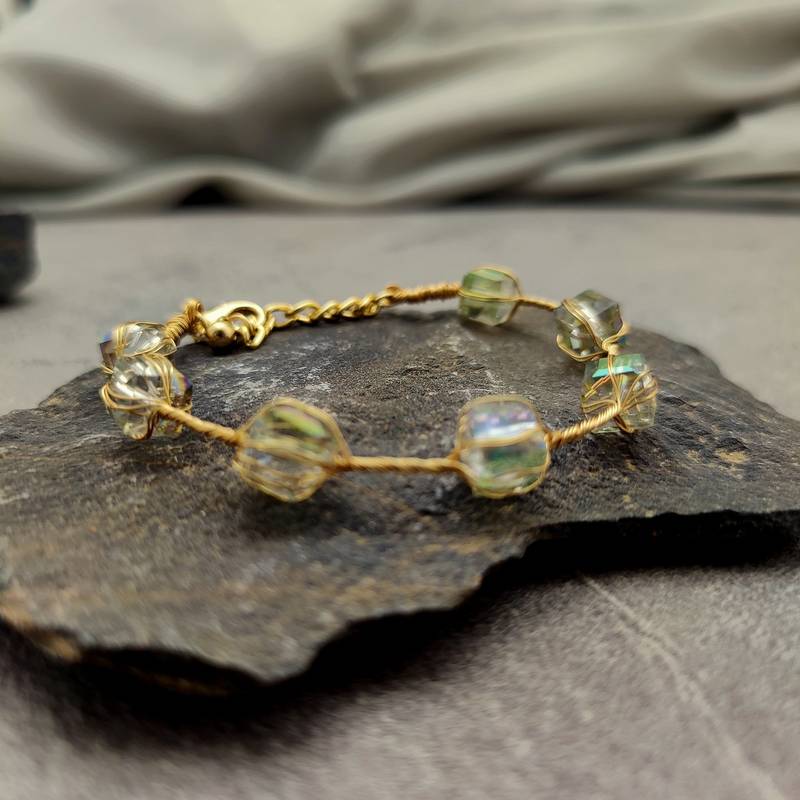 Gold Plated Quirky Crystal Studded Handmade Green Bracelet By Shaalin Jewellery
