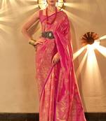 Rani Pink Handloom Silk Jacquard Woven Saree With Blouse