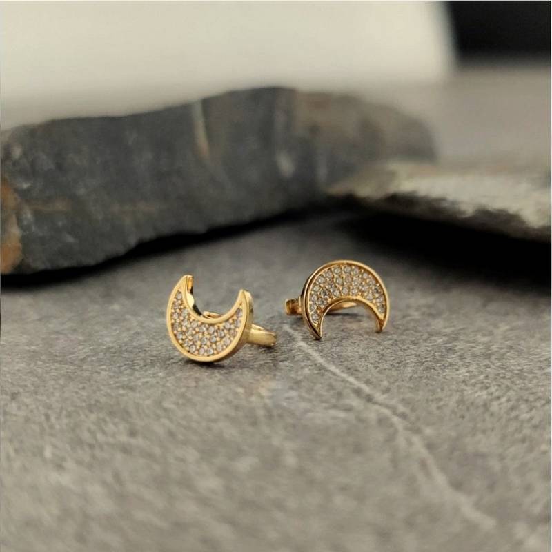 Sterling Silver Based Crescent Shape Gold Plated Minimal Earrings By Shaalin Jewellery