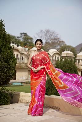 Multicolor Pure Kota Silk Hand Dyed Leheriya Saree 1