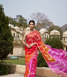 Multicolor Pure Kota Silk Hand Dyed Leheriya Saree