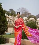 Multicolor Pure Kota Silk Hand Dyed Leheriya Saree