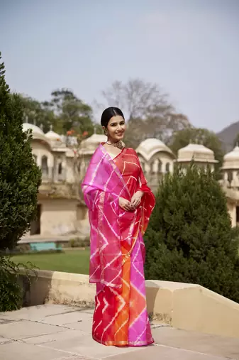 Multicolor Pure Kota Silk Hand Dyed Leheriya Saree