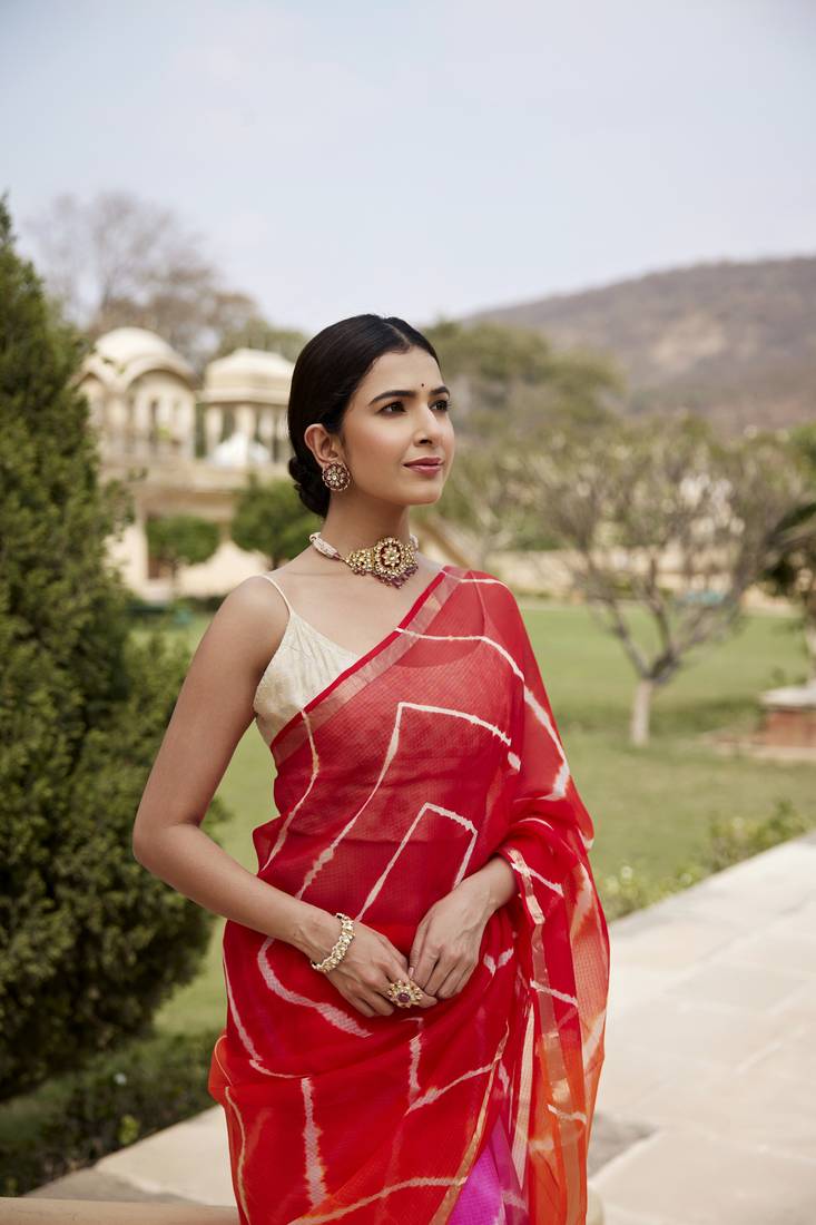 Multicolor Pure Kota Silk Hand Dyed Leheriya Saree