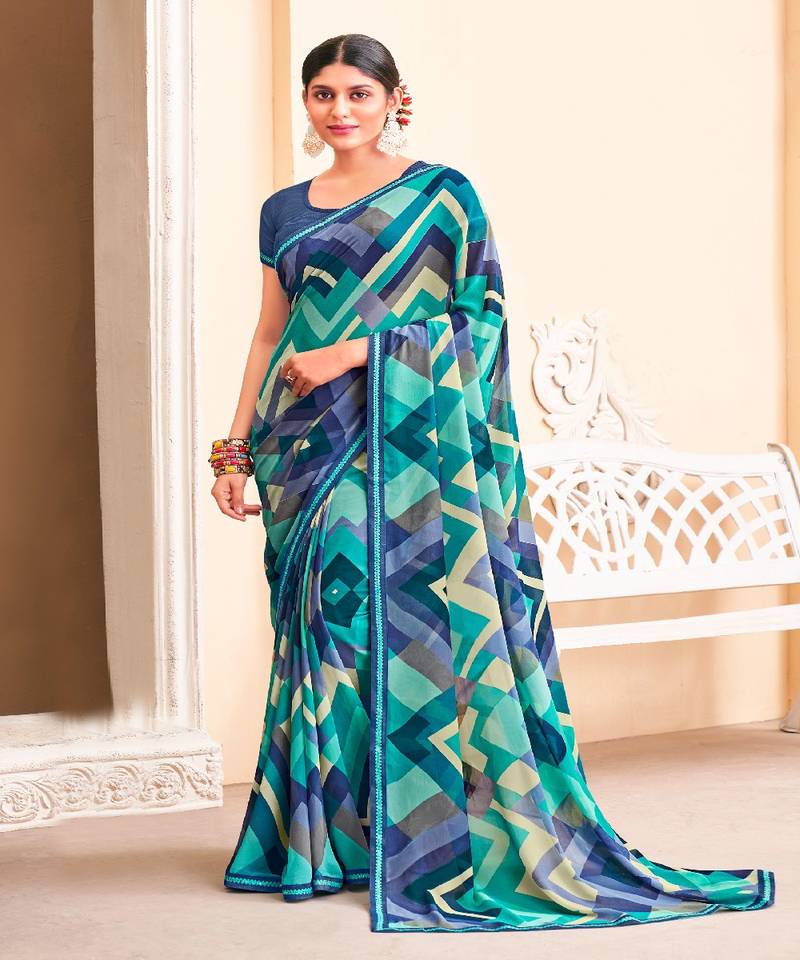 Multicolor Georgette Saree With Fancy Border And Blouse Material