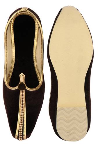 Desi colour mens ethnic footwear sherwani jutti-brown velvet