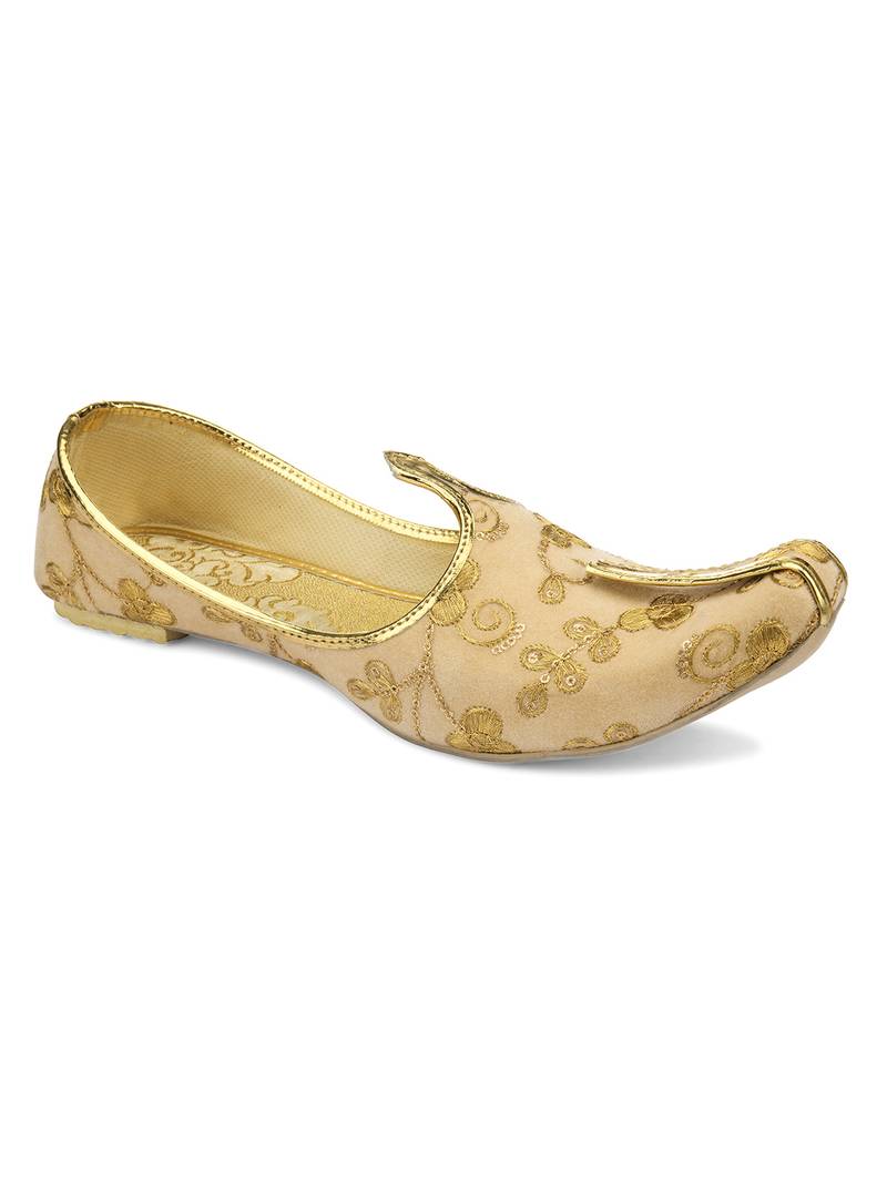 Desi colour mens ethnic footwear sherwani jutti-gold velvet emb