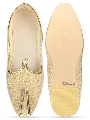 Desi colour mens ethnic footwear sherwani jutti-beige dori 1