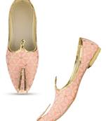 Desi colour mens ethnic footwear sherwani jutti-peach flower emb