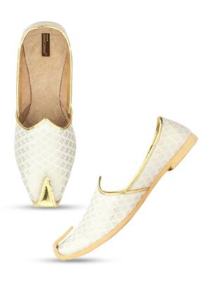 Desi colour mens ethnic footwear sherwani jutti- offwhite gold dual 1