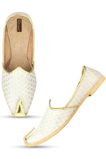 Desi colour mens ethnic footwear sherwani jutti- offwhite gold dual