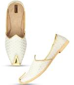 Desi colour mens ethnic footwear sherwani jutti- offwhite gold dual