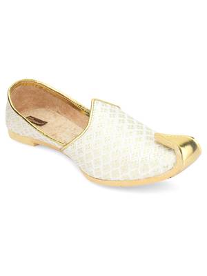Desi colour mens ethnic footwear sherwani jutti- offwhite gold dual 2