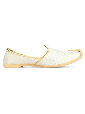 Desi colour mens ethnic footwear sherwani jutti- offwhite gold dual 3