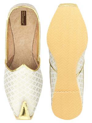Desi colour mens ethnic footwear sherwani jutti- offwhite gold dual 5