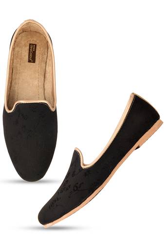 Desi colour mens ethnic footwear sherwani loafer-black self design 2