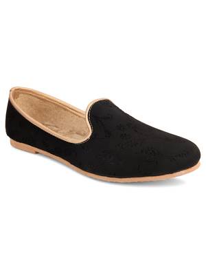 Desi colour mens ethnic footwear sherwani loafer-black self design 2 2