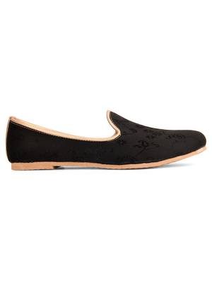Desi colour mens ethnic footwear sherwani loafer-black self design 2 3