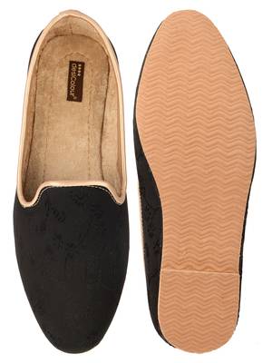 Desi colour mens ethnic footwear sherwani loafer-black self design 2 5