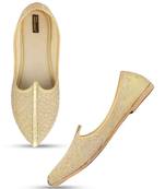 Desi colour mens ethnic footwear sherwani jutti-gold emb
