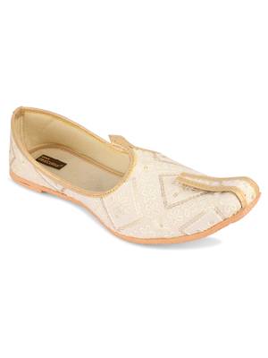 Desi colour mens ethnic footwear sherwani jutti-off white gold 2