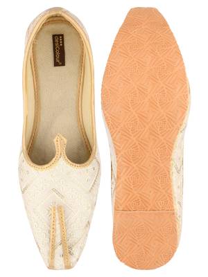 Desi colour mens ethnic footwear sherwani jutti-off white gold 5