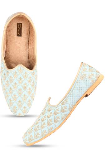 Desi colour mens ethnic footwear sherwani jutti-sea green heavy emb-3