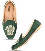 Desi colour mens ethnic footwear sherwani jutti-green velvet emb