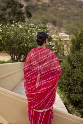   Red Pink Pure Kota Silk Hand Dyed Leheriya Saree 5