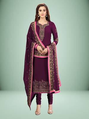 Trendmalls Purple Georgette Embroidered Work Party Wear Kurta Pant with Dupatta Salwar Suit Set 1