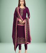Purple Georgette Embroidered Work Party Wear Kurta Pant with Dupatta Salwar Suit Set