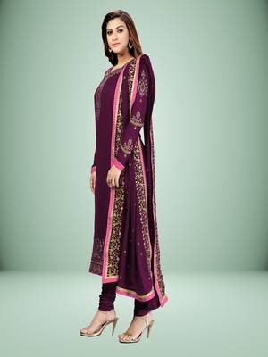 Trendmalls Purple Georgette Embroidered Work Party Wear Kurta Pant with Dupatta Salwar Suit Set 3