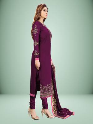 Trendmalls Purple Georgette Embroidered Work Party Wear Kurta Pant with Dupatta Salwar Suit Set 4