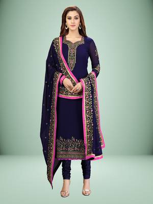 Trendmalls Blue Georgette Embroidery Work Salwar Suit with Duppata 3 Pieces Set 1