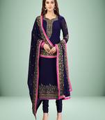 Blue Georgette Embroidery Work Salwar Suit with Duppata 3 Pieces Set