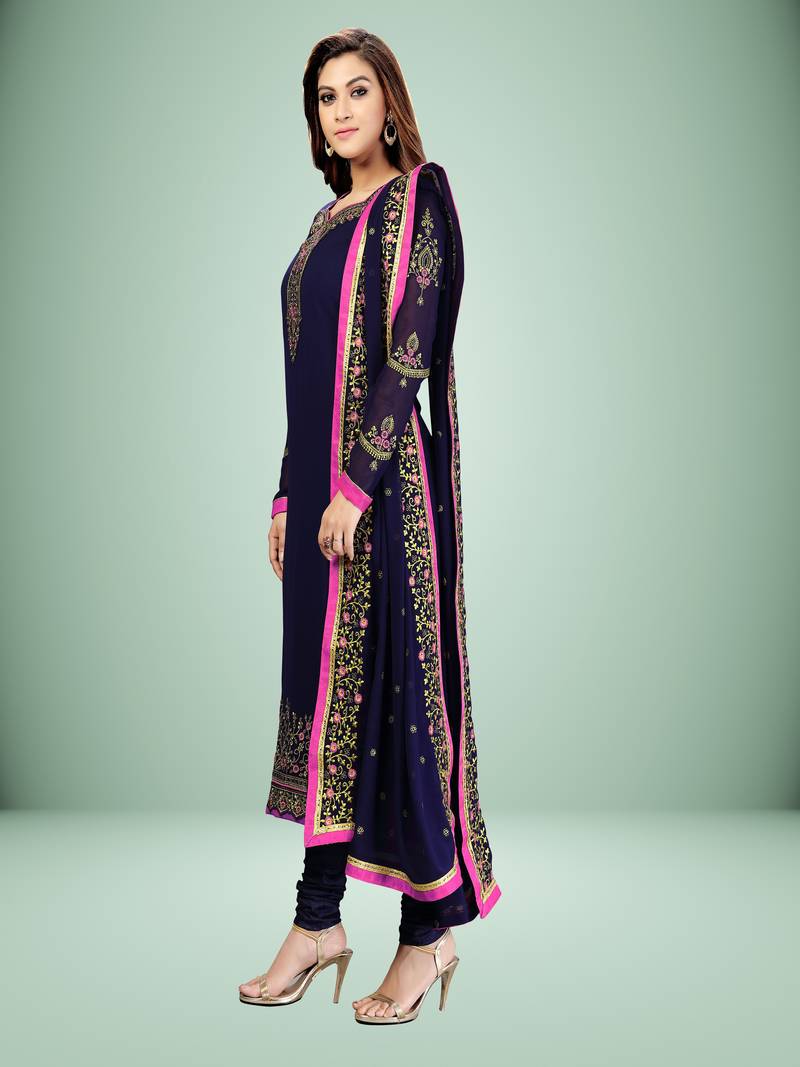 Blue Georgette Embroidery Work Salwar Suit with Duppata 3 Pieces Set